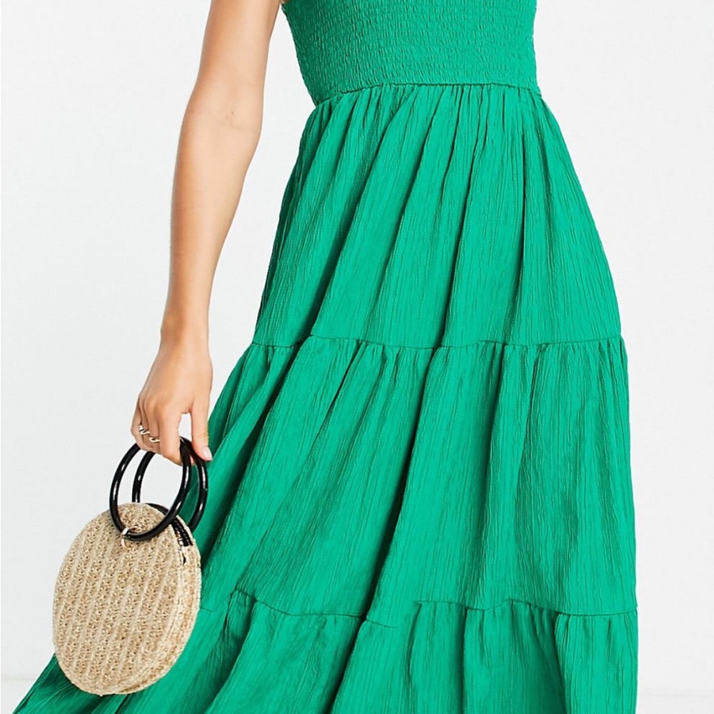 ASOS Green Tiered Ruffled One Shoulder Maxi Dress
